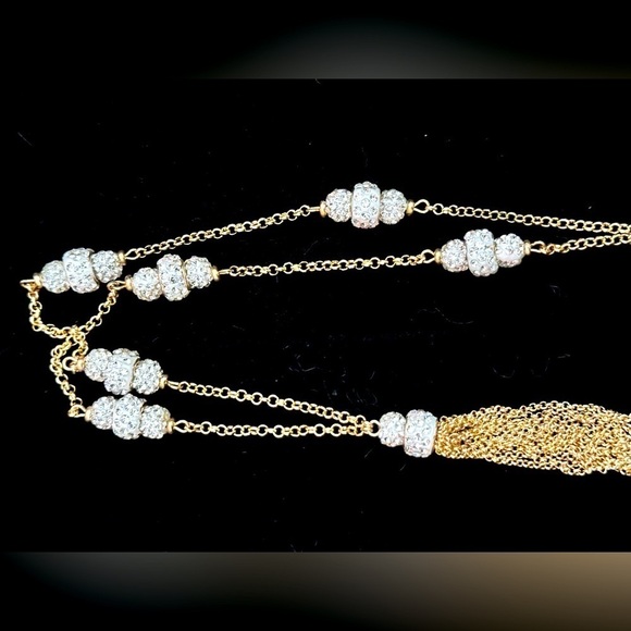 Beaded Tassel Necklace Gold Tone Rhinestone Stone Accent Signed M 5307 P - Picture 3 of 12